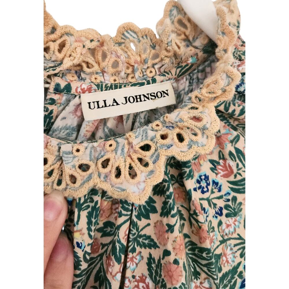 Ulla Johnson Dress Floral Cotton Mini Long Sleeve Green Pink Boho Ardith Sz 8 - Picture 13 of 14
